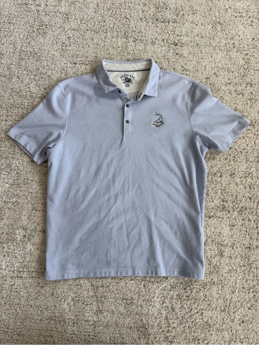 Ahead USA Pinehurst 1895 Golf polo men’s large light blue striped